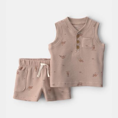 Baby Boy 2-Piece Safari Animal Top & Short Set - Brown