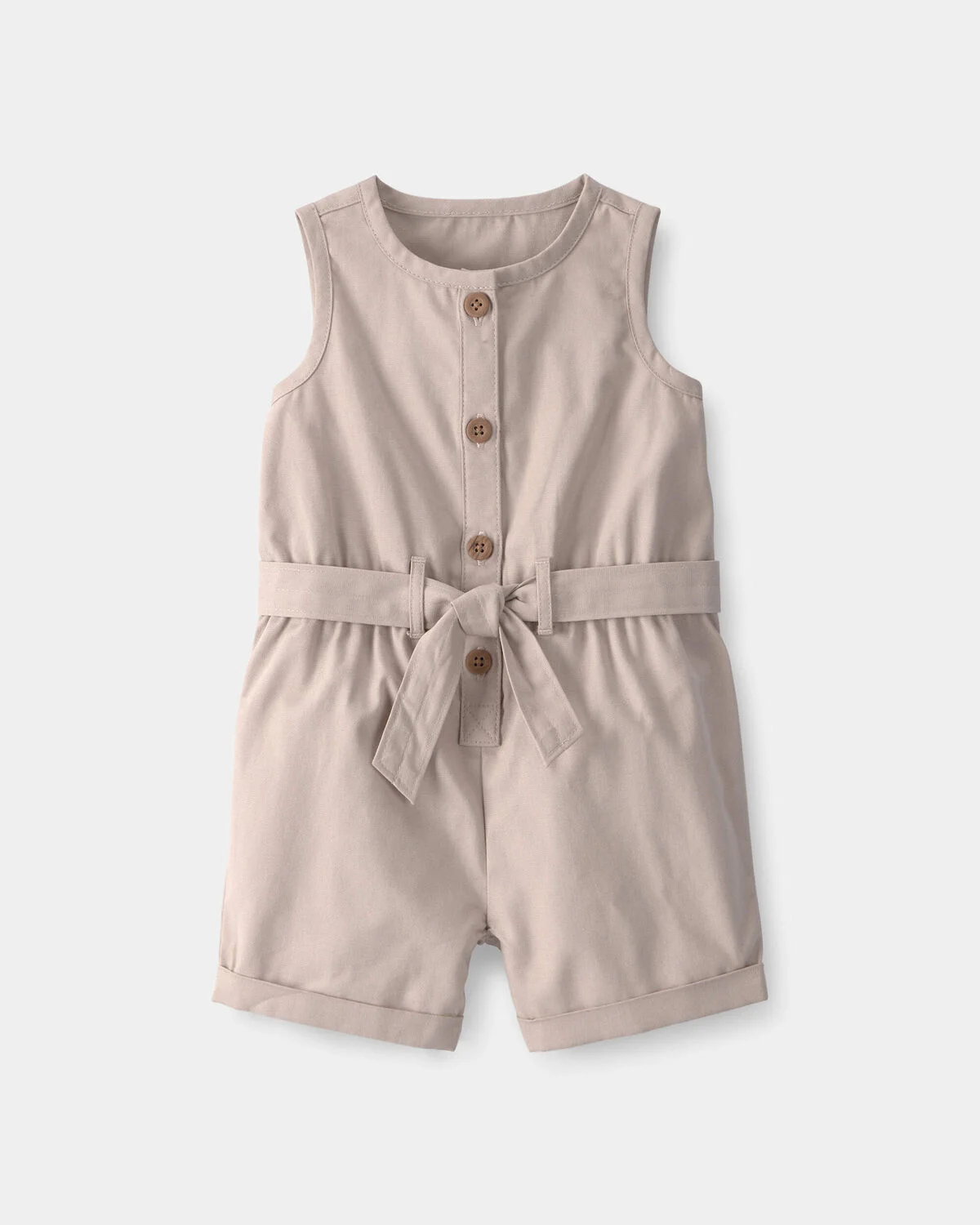 Baby Girl Canvas Sleeveless Romper - Khaki