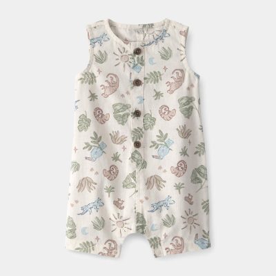 Baby Boy Desert Sleeveless Romper - Beige