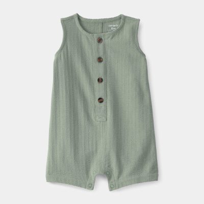 Baby Boy Solid Sleeveless Romper - Green