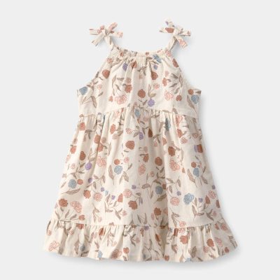 Baby Girl Floral Sleeveless Dress - Cream
