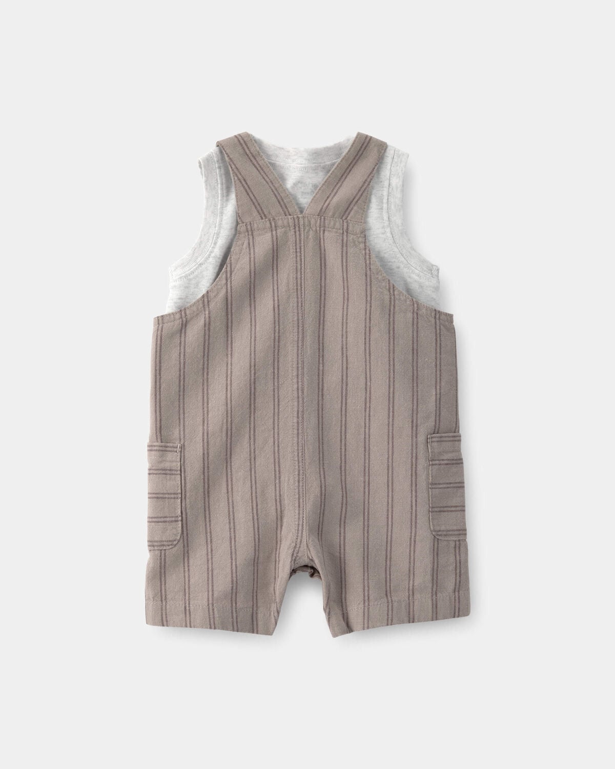 Baby Boy 2-Piece Striped Overall Set - Brown - Image 2