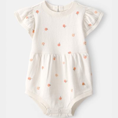 Baby Girl Peach Romper - Ivory