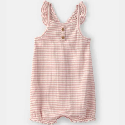 Baby Girl Striped Sleeveless Romper - Pink