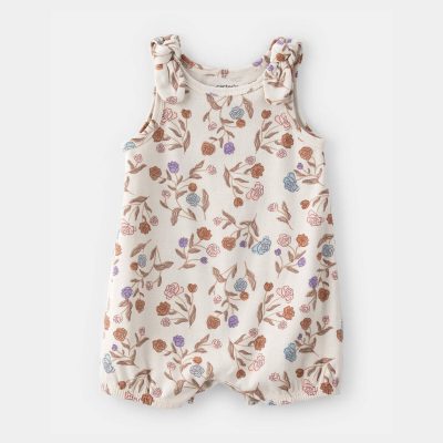 Baby Girl Floral Sleeveless Romper - Ivory