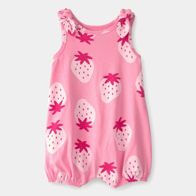 Baby Girl Strawberry Sleeveless Romper - Pink