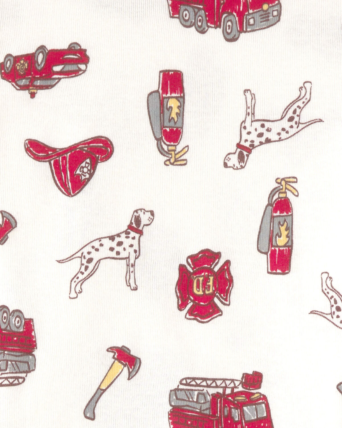 Baby Boy Firetruck Striped 100% Cotton Snug Fit 4-Piece Pajama Set - Red/White - Image 3
