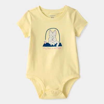 Baby 'My Aunt Is So Chill' Cat Graphic Bodysuit - Yellow