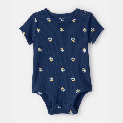 Baby Girl Floral Graphic Bodysuit - Blue
