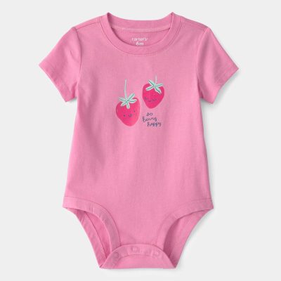 Baby Girl 'So Berry Happy' Strawberry Graphic Bodysuit - Pink