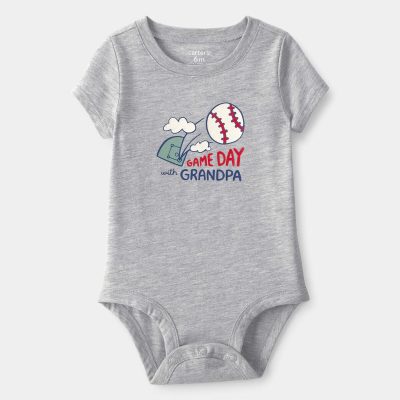 Baby 'Gameday With Grandpa' Graphic Bodysuit - Grey