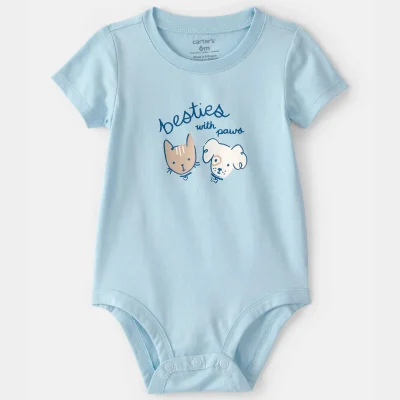 Baby 'Besties With Paws' Graphic Bodysuit - Blue
