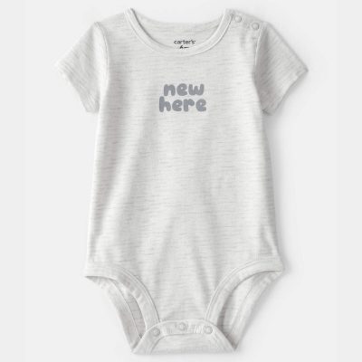 Baby 'New Here' Graphic Bodysuit - Grey