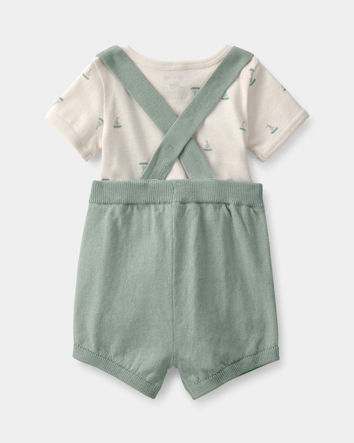 Baby 2-Piece Sailboat Overall Set - Green/Ivory - Image 2