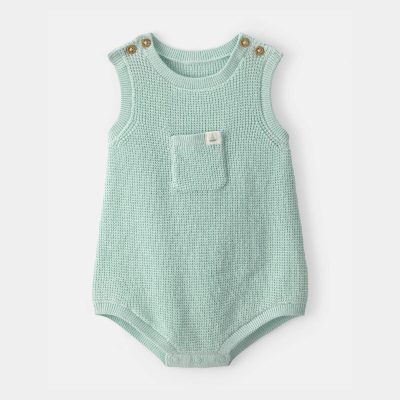 Baby Crochet Bubble Romper - Green