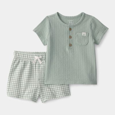 Baby 2-Piece Gingham Top & Short Set - Green