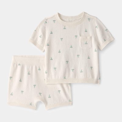 Baby 2-Piece Sailboat Sweater Top & Short Set - Ivory