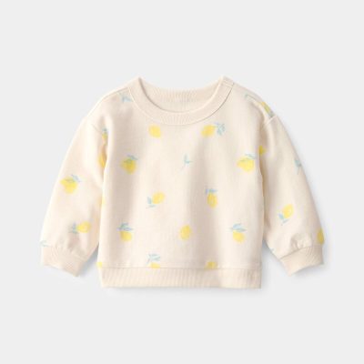 Baby Girl Lemon French Terry Pullover Sweatshirt - Ivory
