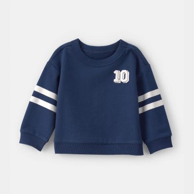 Baby Boy Varsity French Terry Pullover Sweatshirt - Navy Blue