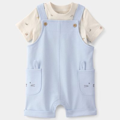 Baby Boy 2-Piece Easter Bunny Shortall Set - Blue/Cream