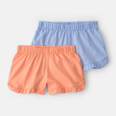 Baby Girl 2-Pack Flutter-Hem Fashion Shorts - Orange/Blue
