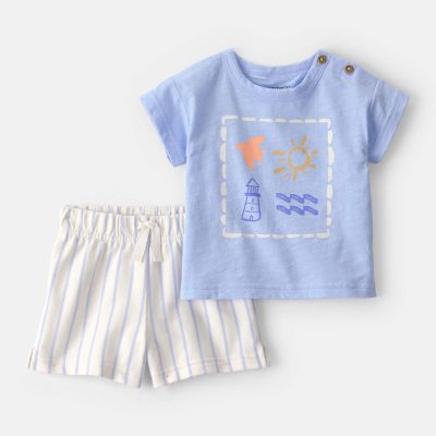 Baby 2-Piece Lighthouse Top & Short Set - Blue/Ivory