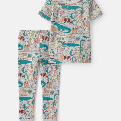 Baby Boy Alligator 100% Cotton Snug Fit 2-Piece Pajama Set - Grey