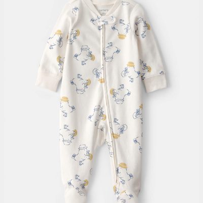 Baby Duck 2-Way Zip 100% Cotton Sleep & Play Pajama - Cream