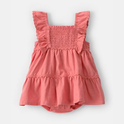 Baby Girl Ruffle Sleeveless Bodysuit Dress - Orange