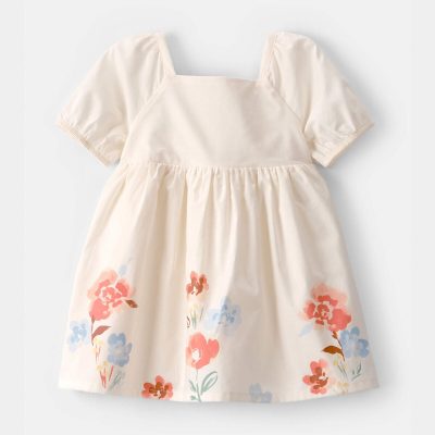 Baby Girl Puff Sleeve Floral Dress - Cream