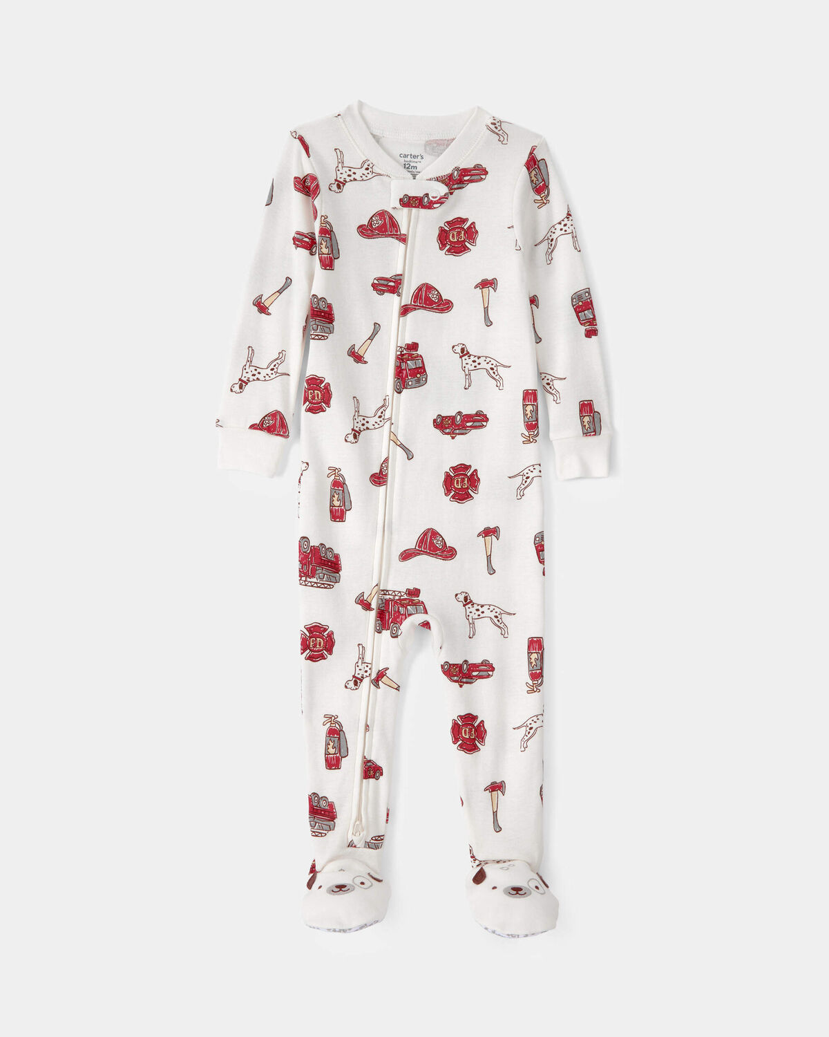 Baby Boy Firetruck 100% Cotton Snug Fit 1-Piece Pajama - White