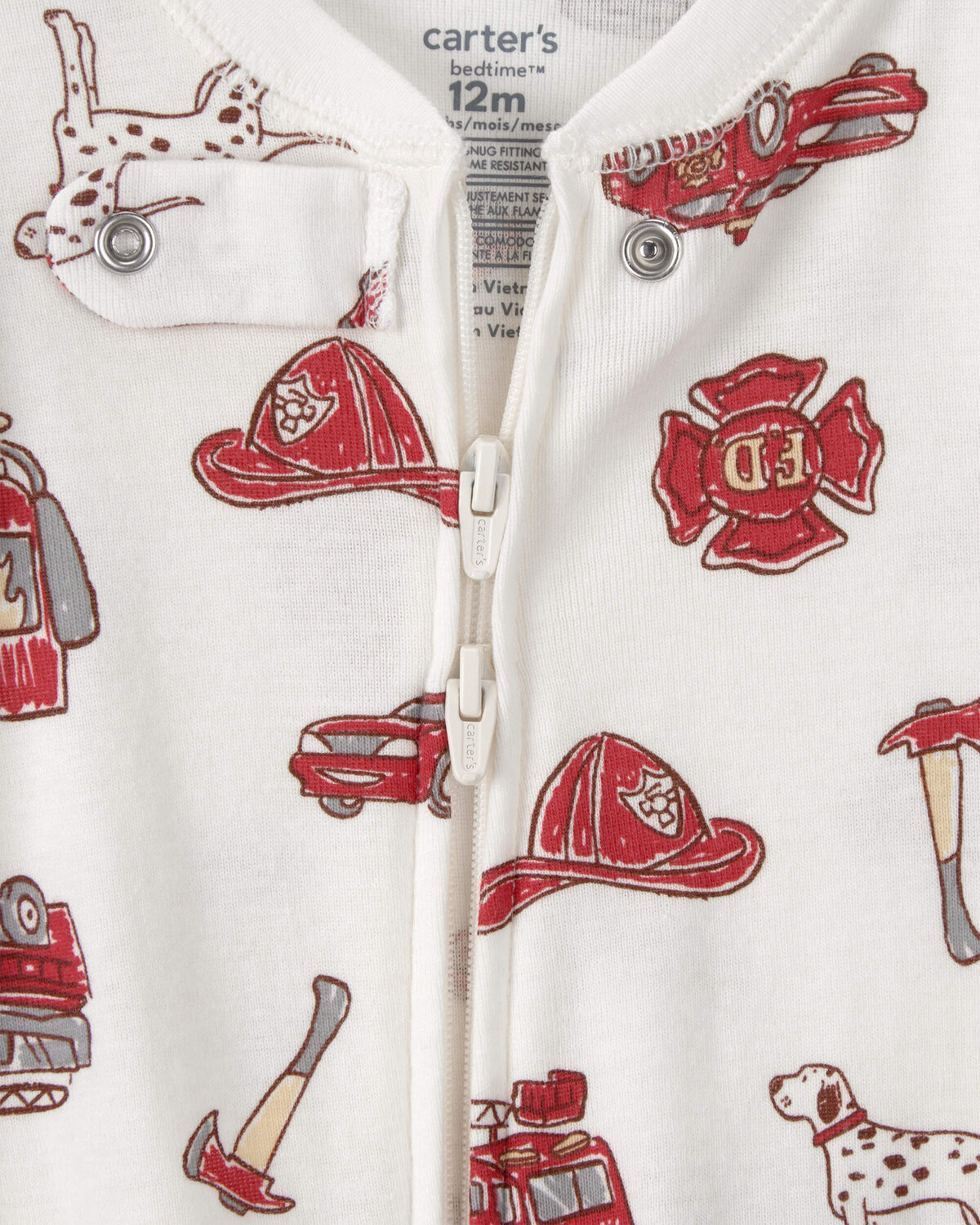 Baby Boy Firetruck 100% Cotton Snug Fit 1-Piece Pajama - White - Image 2