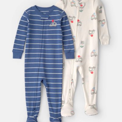Baby 2-Pack Ice Cream Truck 100% Cotton Snug Fit 1-Piece Pajama - Blue/Ivory