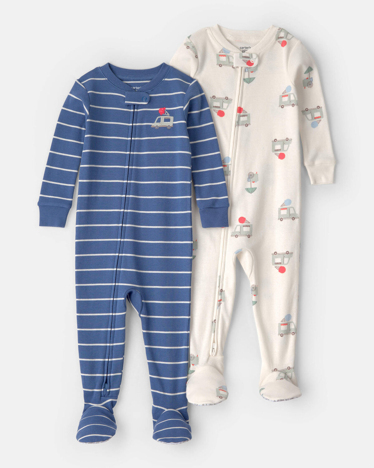 Baby 2-Pack Ice Cream Truck 100% Cotton Snug Fit 1-Piece Pajama - Blue/Ivory