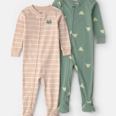 Baby 2-Pack Frog 100% Cotton Snug Fit 1-Piece Pajama - Green/Tan