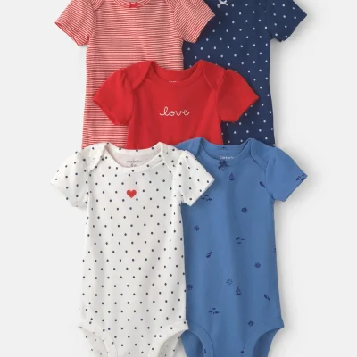 Baby Girl 5-Pack Beach Multipack Bodysuits - Red/White/Blue