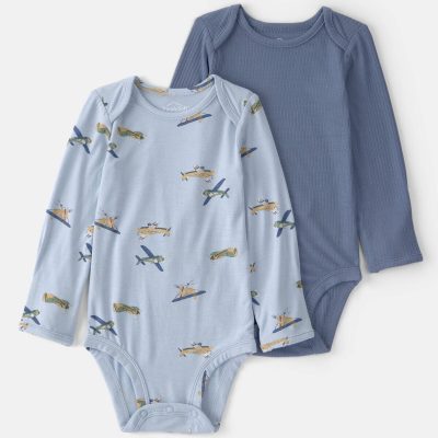 Baby Boy 2-Pack Plane PurelySoft Bodysuits - Blue