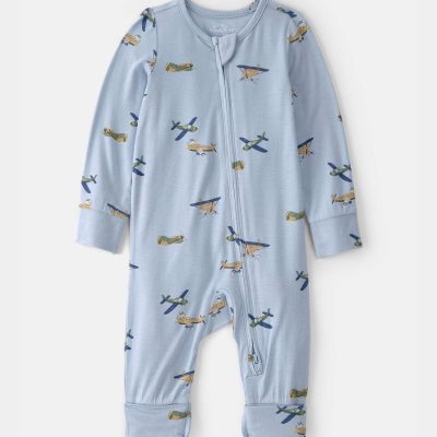 Baby Boy Plane 2-Way Zip PurelySoft Sleep & Play Pajama - Blue