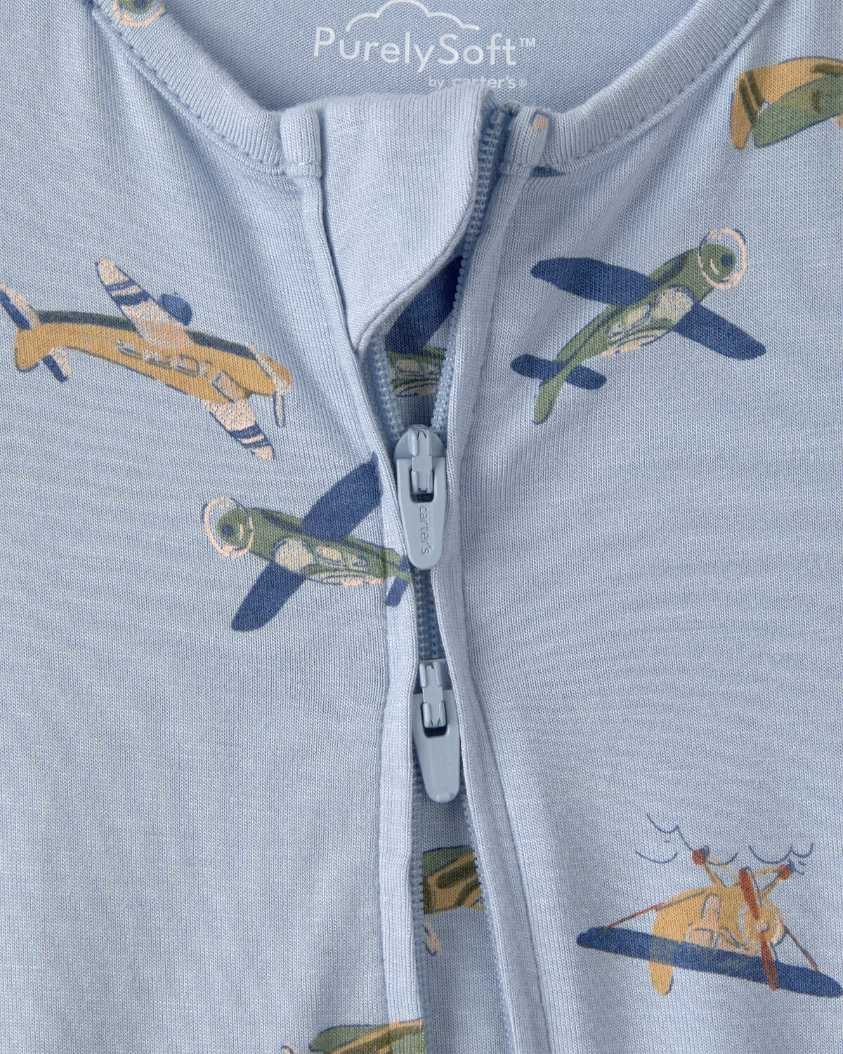 Baby Boy Plane 2-Way Zip PurelySoft Sleep & Play Pajama - Blue - Image 2