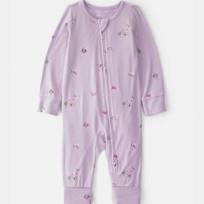 Baby Girl Fairytale 2-Way Zip PurelySoft Sleep & Play Pajama - Purple