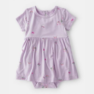 Baby Girl Fairytale Short-Sleeve PurelySoft Bodysuit Dress - Purple