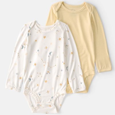 Baby 2-Pack Constellation PurelySoft Bodysuits - Yellow/Cream