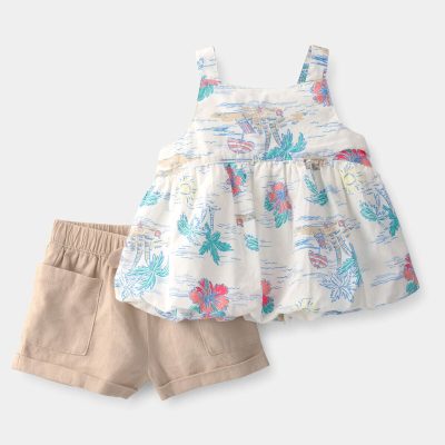 Baby Girl 2-Piece Tropical Beach Sleeveless Top & Short Set