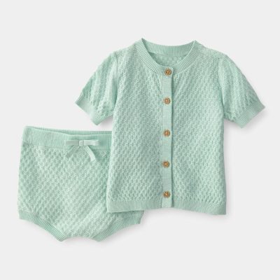 Baby Girl 2-Piece Crochet Top & Short Set - Green