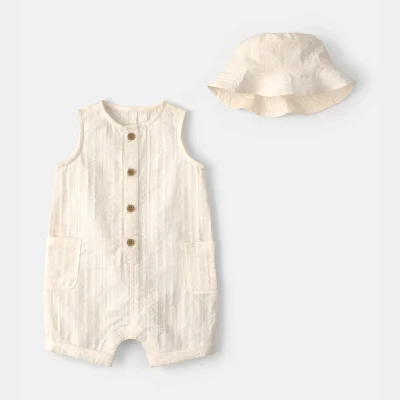 Baby Seersucker Romper - Cream