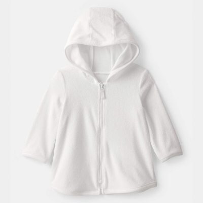 Baby Girl Terry Long-Sleeve Cover Up - White