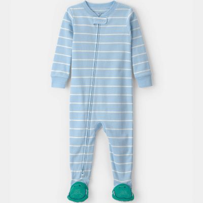 Baby Alligator Striped 100% Cotton Snug Fit 1-Piece Pajama - Blue
