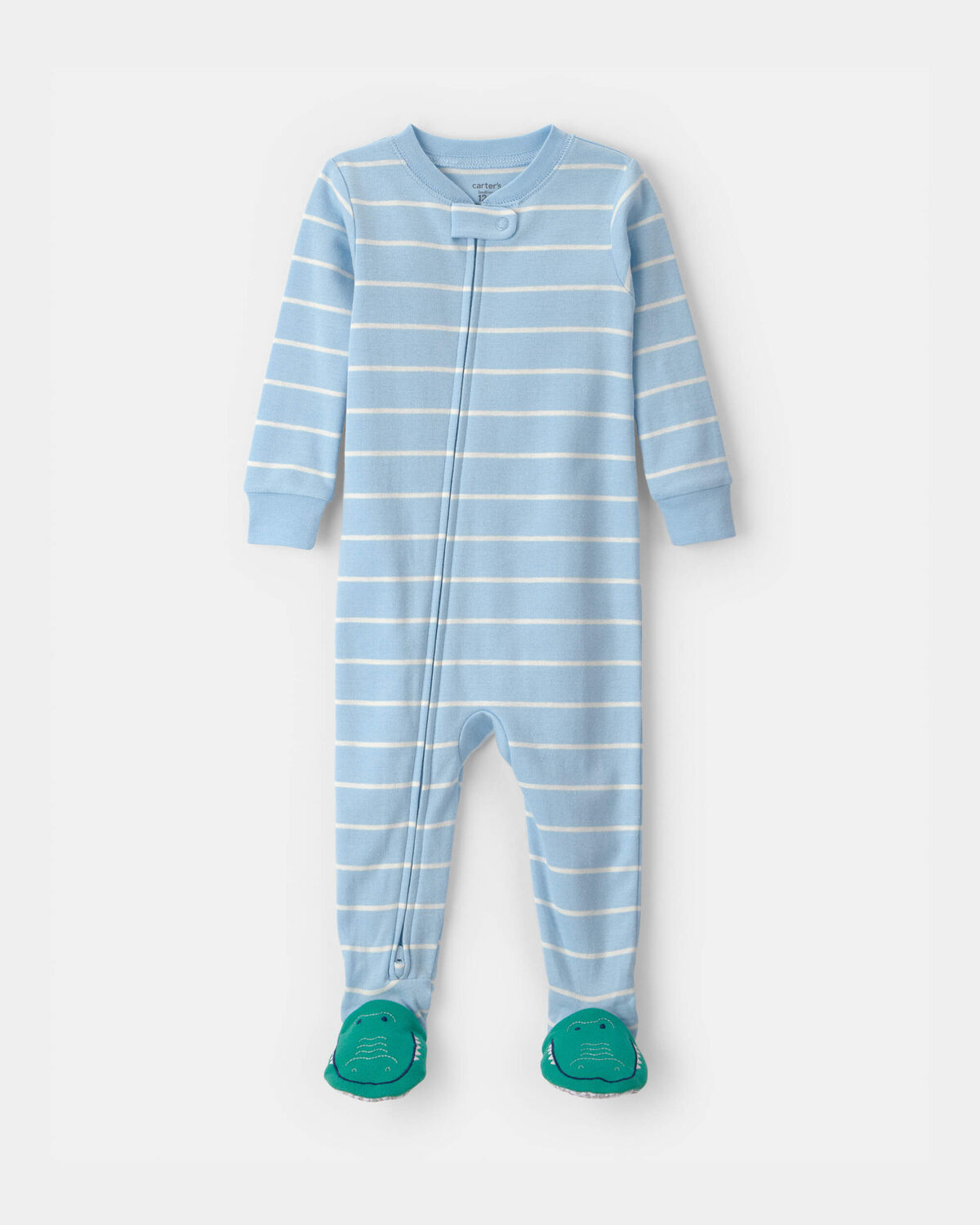 Baby Alligator Striped 100% Cotton Snug Fit 1-Piece Pajama - Blue