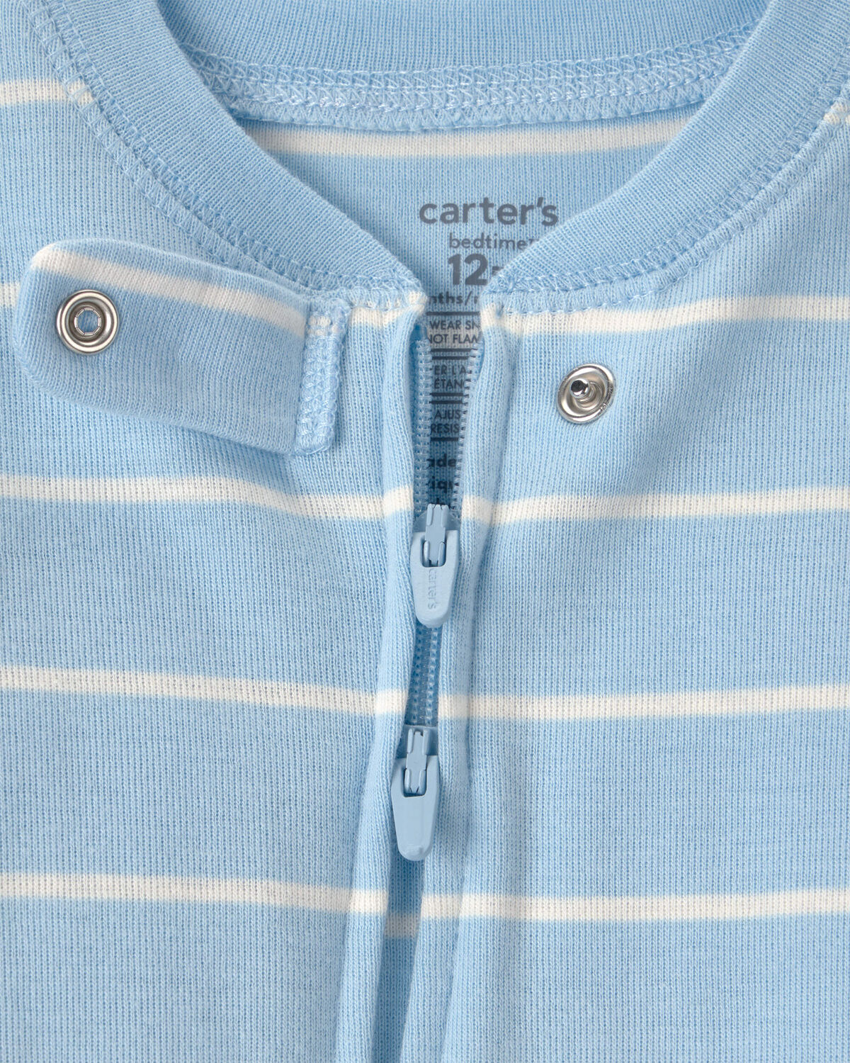 Baby Alligator Striped 100% Cotton Snug Fit 1-Piece Pajama - Blue - Image 2