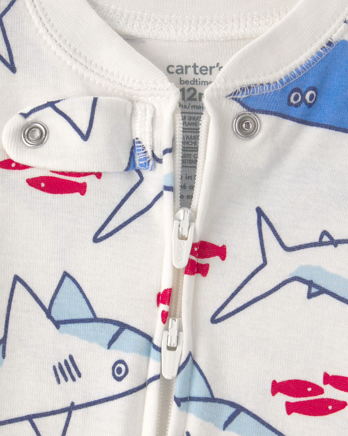 Baby Boy Shark 100% Cotton Snug Fit 1-Piece Pajama - Ivory/Blue - Image 2